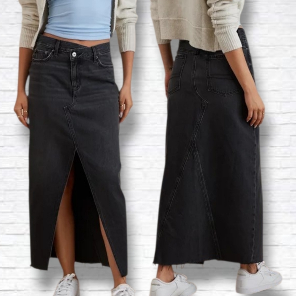 AE American Eagle 1990s Black Denim Maxi Skirt Size 12